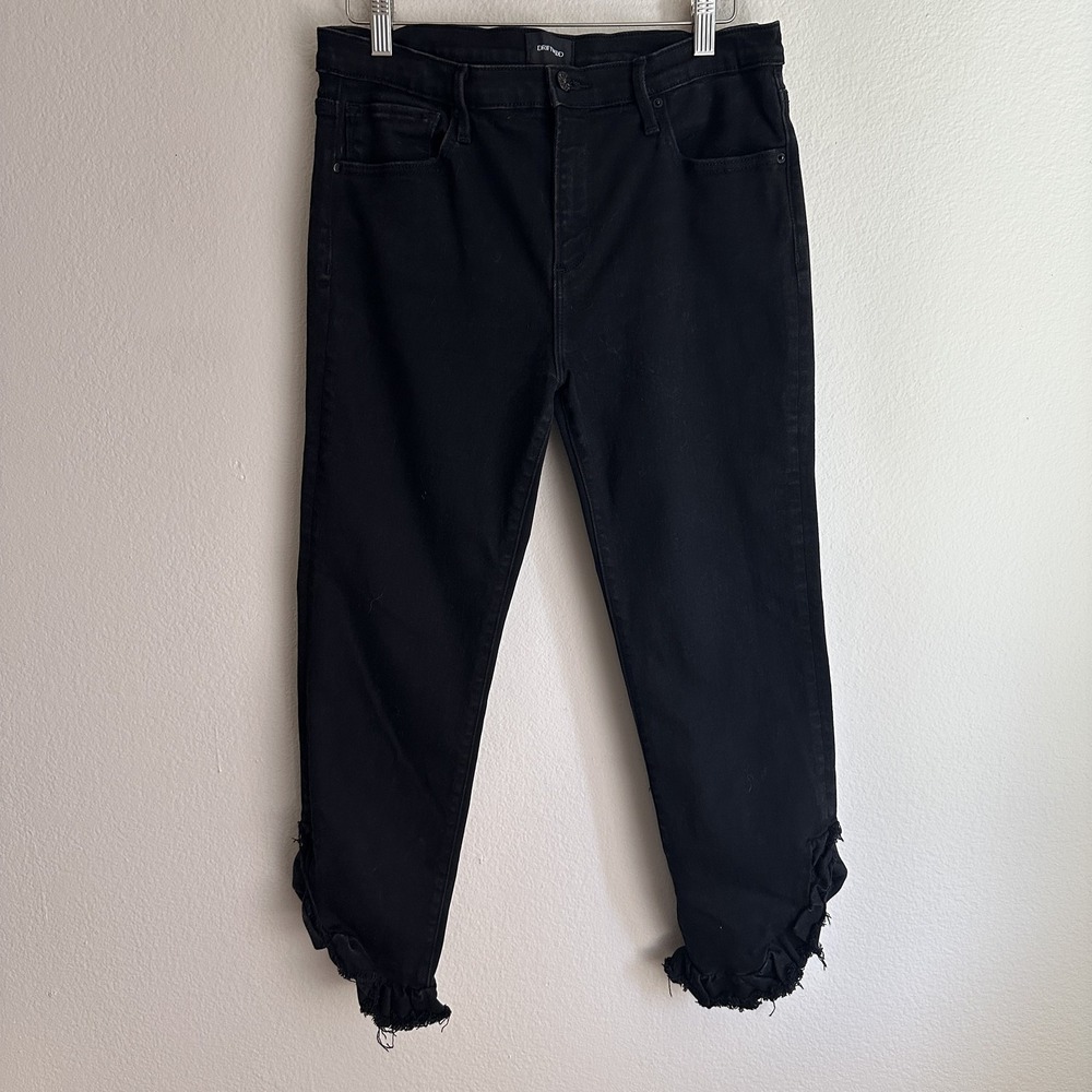 Driftwood Candace Jeans Womens 31 Black Ruffle Raw Hem Skinny Ankle Stretch